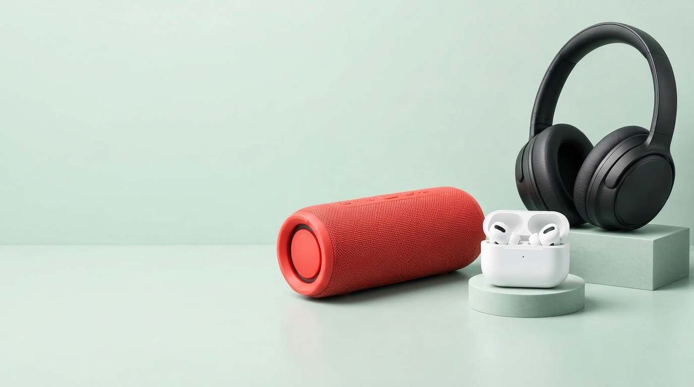 Portable speaker, wireless earbuds and headphones